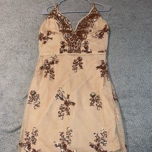Dusty rose gold sequins dress